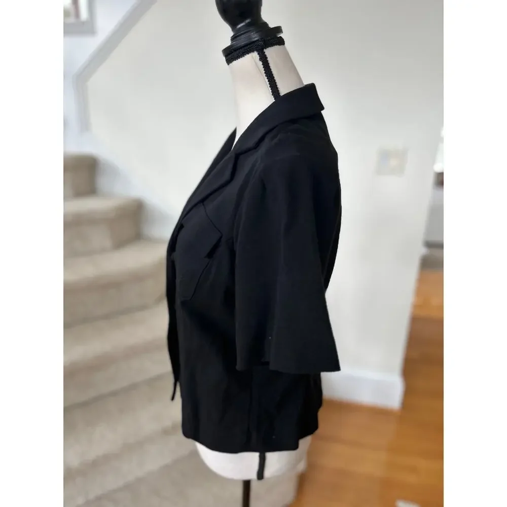 Diane Von Furstenberg Black Short Sleeve Military Style 90s Short Waist Blazer - Picture 2 of 6